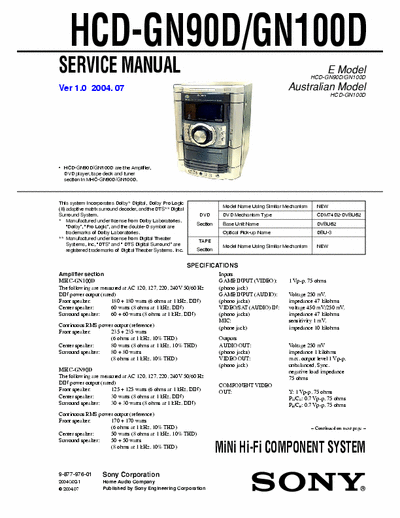 SONY HCD-GN90D, HCD-GN100D S.MANUAL